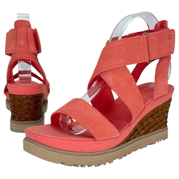 UGG Ileana Pink Suede Leather Womens Platform Sandals Size 10M - Picture 10 of 13